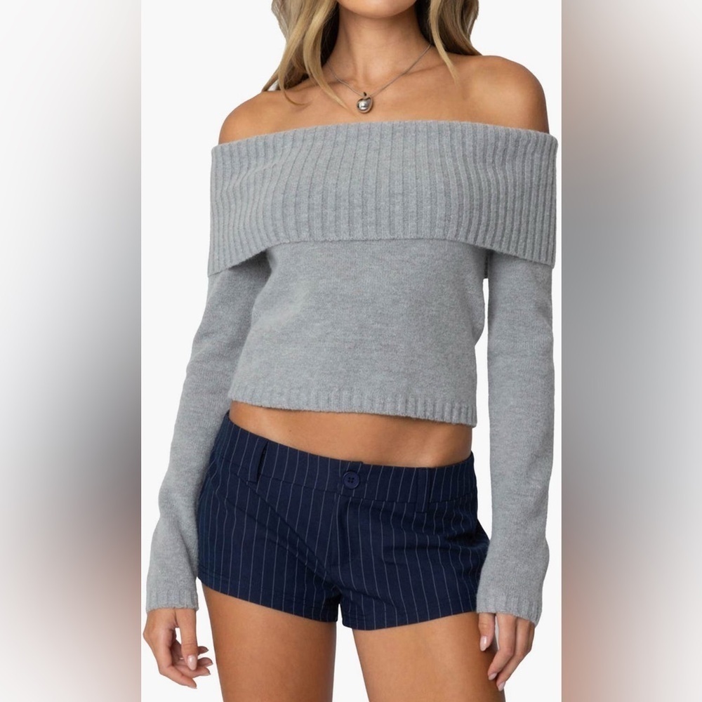 Edikted Gray Off-the-Shoulder Sweater